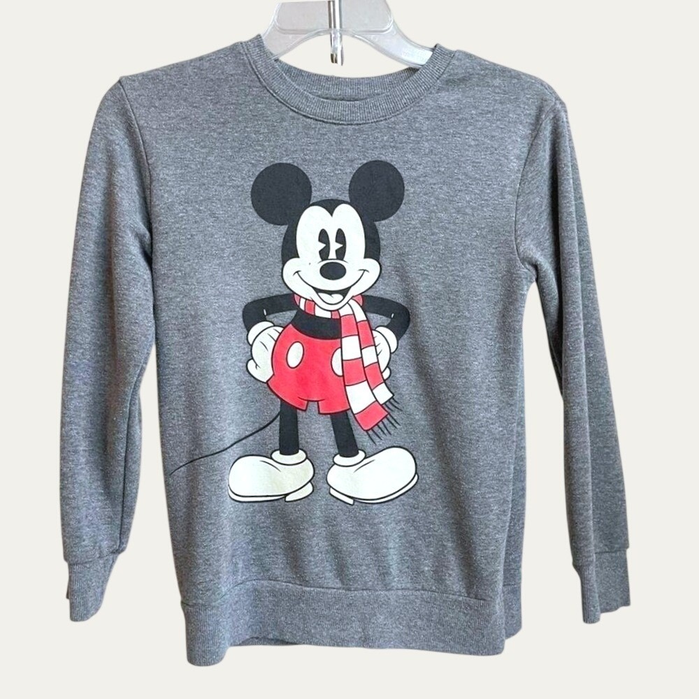 Disney Mickey Mouse Scarf Graphic Sweatshirt Gray Crewneck Medium RN117508